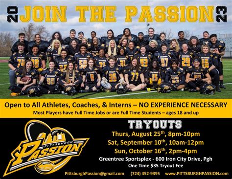 2023 Passion Tryout Flyer Pittsburgh Passion Womens Football