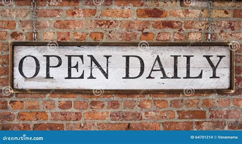 Wooden Sign With Text Open Daily Stock Photo Image Of Retro Object
