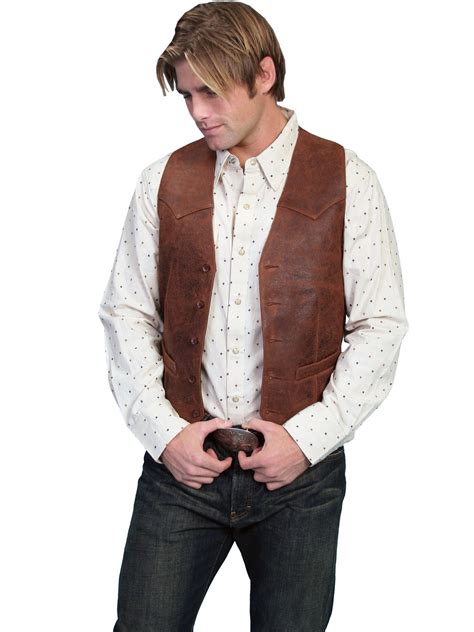 Scully Leather Mens Western Lambskin Button Front Vest Brown Mens