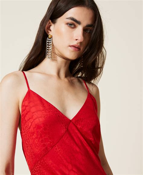 Long Jacquard Satin Dress Woman Red Twinset Milano