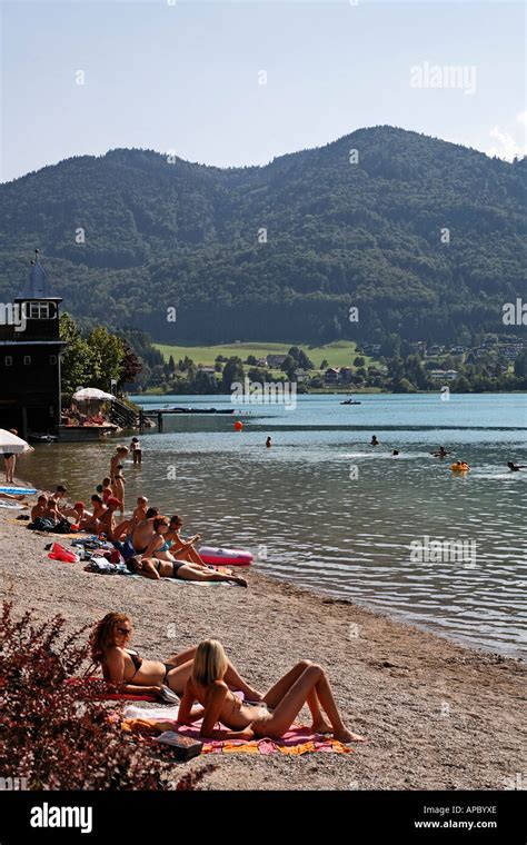 Beach Fuschlsee Lake Fuschl Salzkammergut Salzburg State Austria