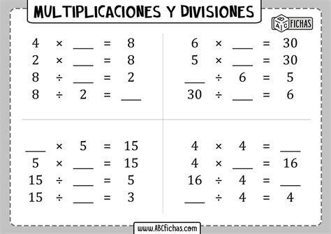 Fichas De Ejercicios Con Multiplicaciones Y Divisiones ABC Fichas