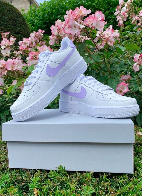 custom lilac nike air force 1 all white low sneakers handmade etsy in 2021 purple nike shoes