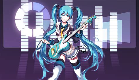 Papeis De Parede Vocaloid Guitarra Cabelo Anime Meninas Baixar Imagens