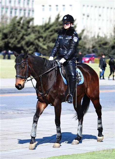 Dalians Mounted Policewoman In Full Leather Uniform Dalian Leather