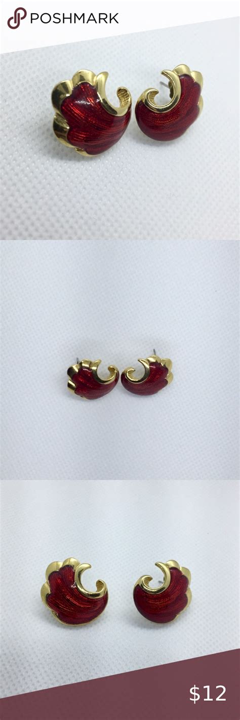 Vintage Avon 80s Red Gold Earrings In 2020 Vintage Avon Gold