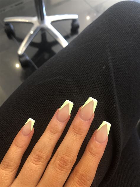 Lime Green Coffin French Nails Nails French Nails Lime Green