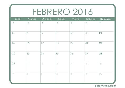 Calendario Febrero 2016 Calendarios Para Imprimir