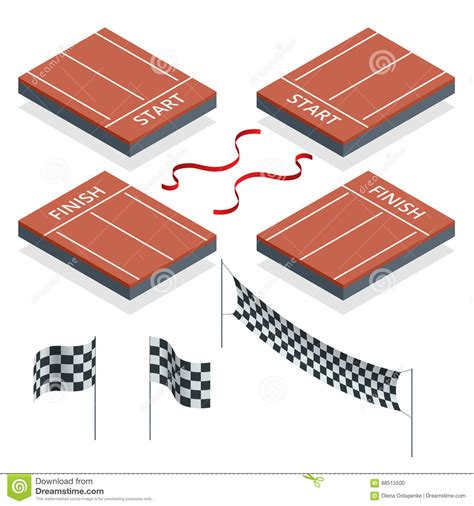Isometric Start And Finish Checkered Flags Vector Illustration Stock