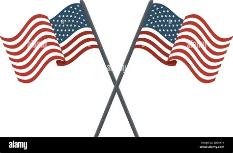 United States Of America Flags In Poles Crossed Vector Illustration
