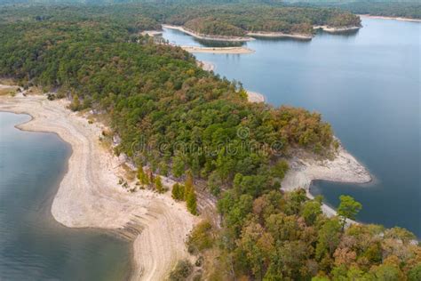 Aerial View Of Landscape Of Water Of Broken Bow Lake And Islands With