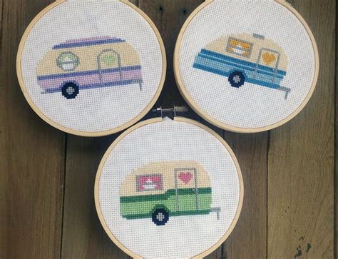 Retro Camper Set Cross Stitch Pattern Needlepoint Embroidery | Etsy | Cross stitch patterns