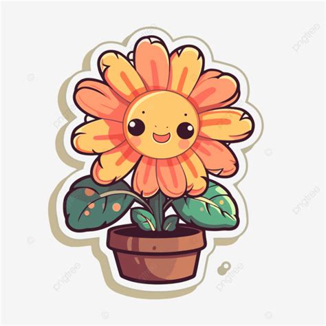 Kawaii Flower Standing In A Pot Vector Blooming Sticker Cartoon Png