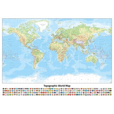 World Topographic Miller Projection Wall Map Shop Mapworld Images And Photos Finder