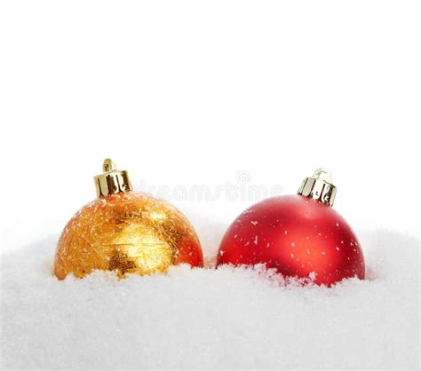 Beautiful Red And Gold Christmas Ball In Snow Stock Image Image Of