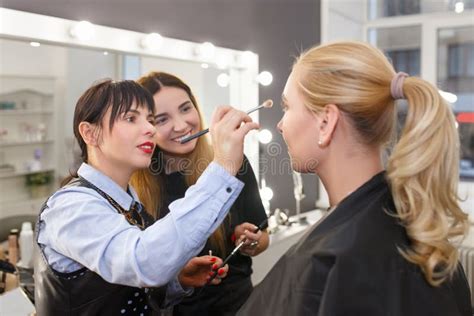 Makeup Tutorial Lesson At Beauty School Stock Photo Image Of Artist