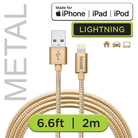 Boost Tangle Free Double Braided Lightning Usb Cable With Metal Ends