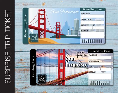 San Francisco Surprise Trip T Ticket Boarding Pass Pack Your Bags