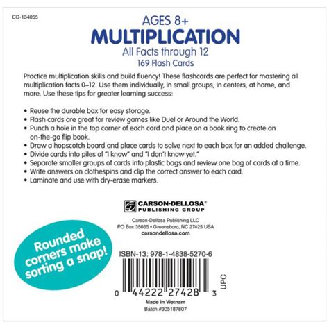 Multiplication All Facts Through 12 Flash Cards By Carson Dellosa
