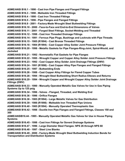 Asme Ansi B16 Standards