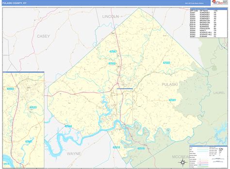 Pulaski County Ky Zip Code Wall Map Basic Style By Marketmaps Mapsales