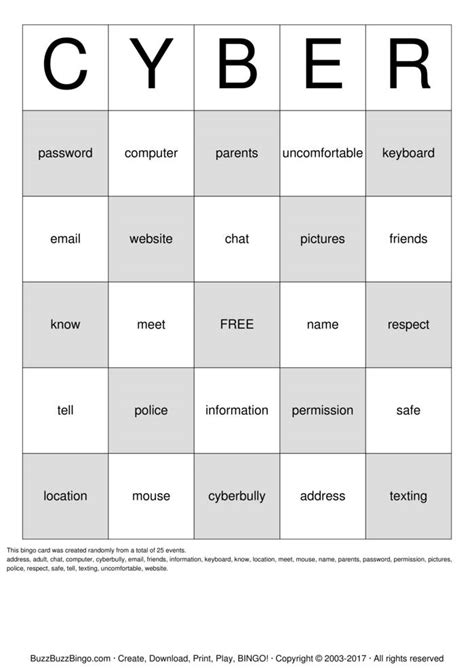 Internet Safety Bingo Cards To Download Print And Customize