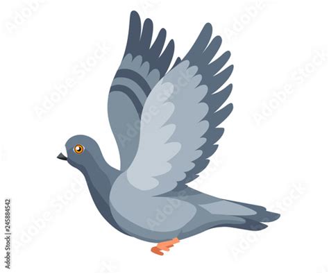 Pigeon Bird Flying Pigeon Flaps Its Wings Flat Cartoon Character