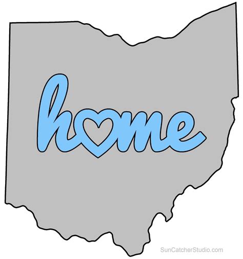 Ohio Map Home Heart Outline Shape State Stencil Clip Art Scroll Saw