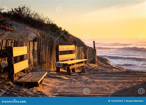 Wooden Benches At The Beach Stock Photo Image Of Romantic Calmness