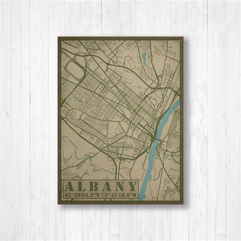 Albany New York City Street Map Hanging Canvas Map Of Albany Etsy
