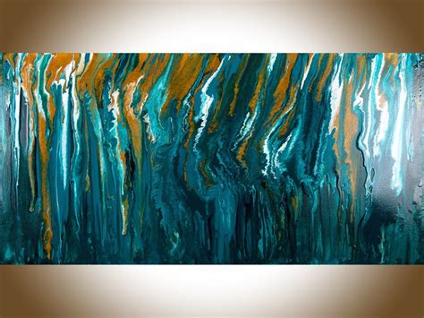 Abstract Painting Turquoise Gold Original Artwork By Etsy