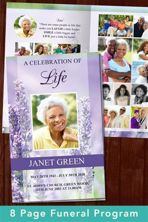 8 Page Lavender Funeral Program Template 8 Page Obituary Etsy