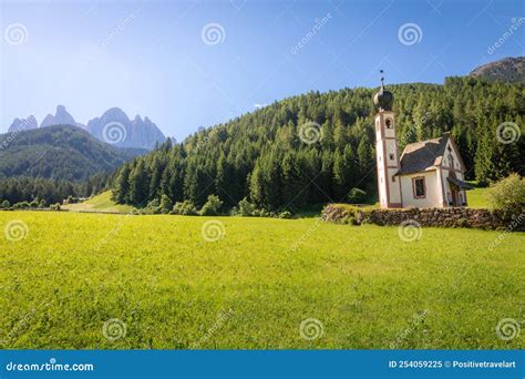 St Johann Church In Idyllic Santa Maddalena Dolomites Italy Stock