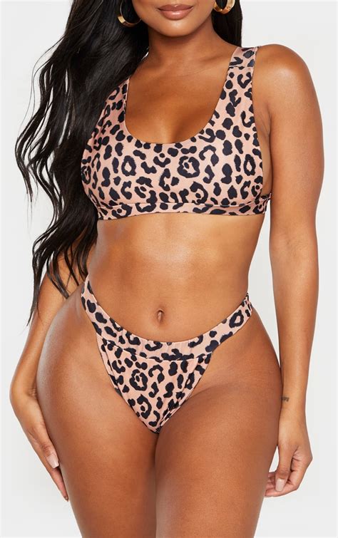 Shape Nude Leopard Print High Rise Bikini Bottom Prettylittlething Aus