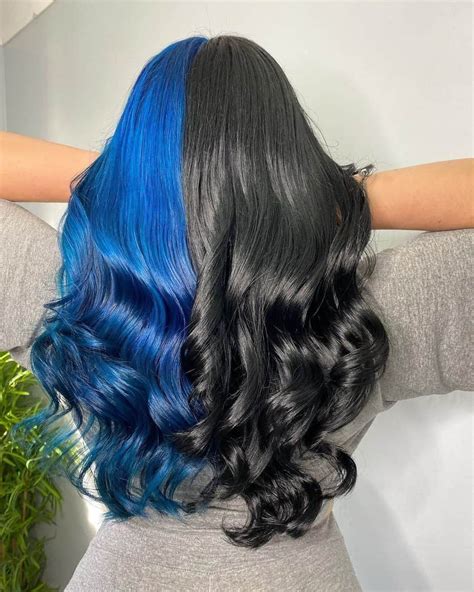 Half Blue Half Black Hair Ideas To Try In Dyed Hair Blue Blue Hair Hair Color Blue
