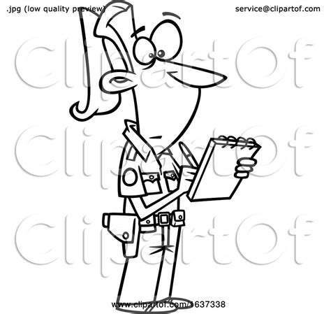 Cartoon Black And White Female Ticket Writer By Toonaday 1637338