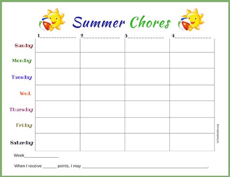 Summer Chores Chart Acn Latitudes