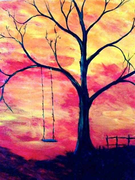 Sunset Swing Simple Canvas Paintings Beginner Painting Tree Painting