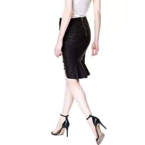 buy hot selling pu leather skirt knee length skirts bodycon pencil skirt high