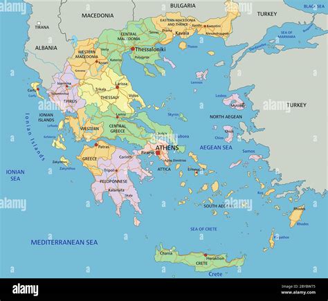 Greece Highly Detailed Editable Political Map With Labeling Stock