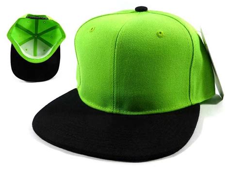 Wholesale Blank Snapback Hats And Caps Lime Green Black Brim