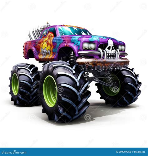 Photorealistic Limo Monster Truck on White Background Stock
