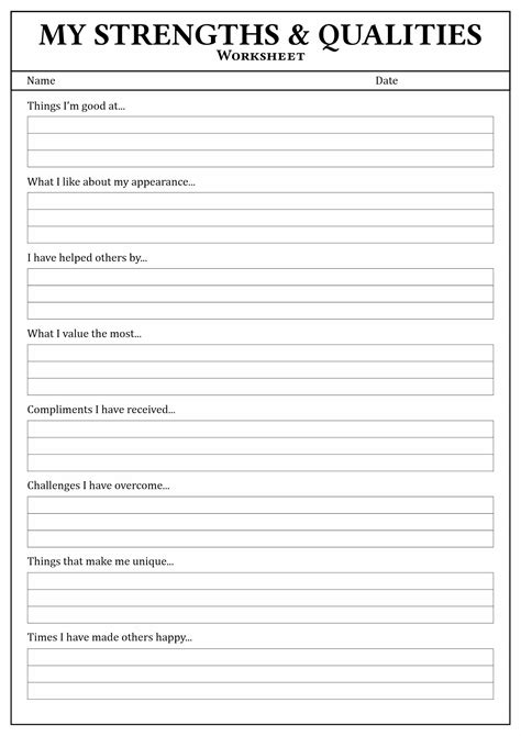 Personal Strengths And Weaknesses Worksheet Writing Therapy Social