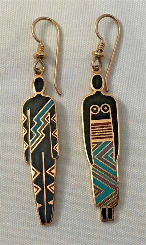 Vintage Laurel Burch Man Woman Tribal Earrings Black Enamel 2017417705