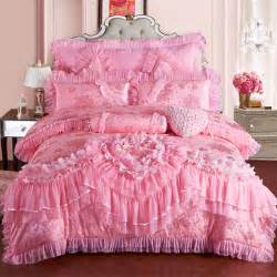 Girls Princess Lace Bedding Set King Queen Size Silk Cotton Lace Luxury