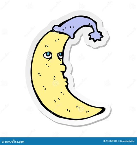 A Creative Sticker Of A Sleepy Moon Cartoon Stock Vector Illustration