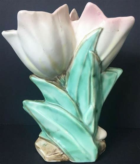 Vintage Mccoy Art Pottery Double Pink Tulip Flower Vase 8 12 Tall