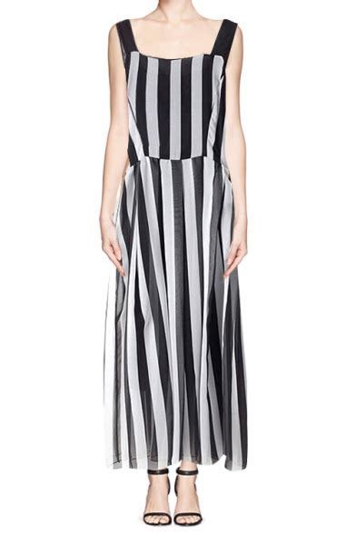 Black And White Vertical Stripe Tie Waist Maxi Dress