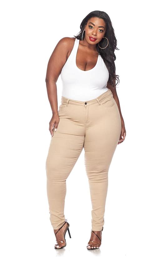 Plus Size Khaki Stretchy Skinny Pants | SohoGirl.com