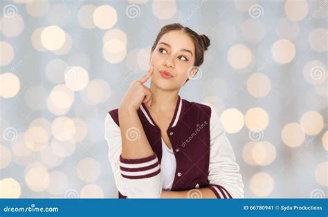 Happy Pretty Teenage Girl Thinking Stock Image Image Of Fashion